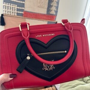 Love Moschino Red Satchel with Black Heart Accent